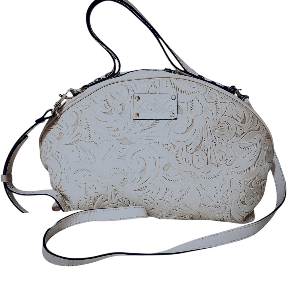Patricia Nash Fiora Dome Satchel Bag In Cream/Ivory Tooled Leather